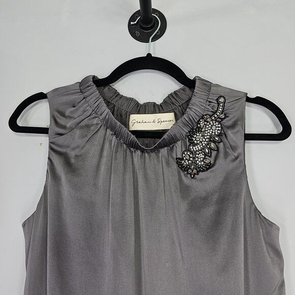 Graham & Spencer Dress Womens Size Small Silk Silver Beaded Mini Wedding Guest - Picture 4 of 13